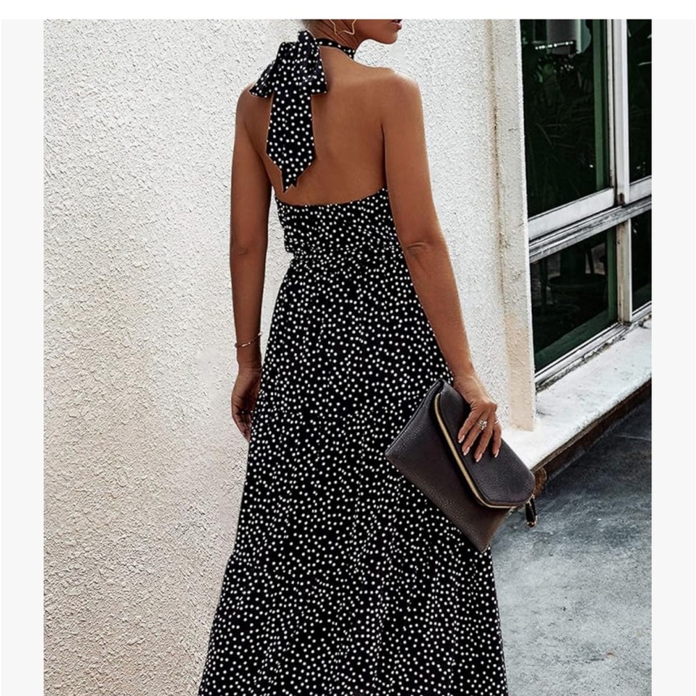 TEMOFON Women's Dresses Halter Neck Summer Boho Maxi Floral Print